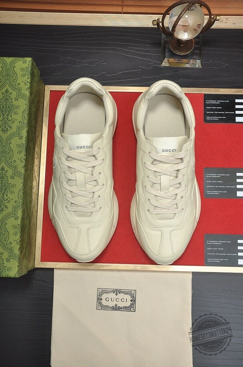 Gucci Cream Leather Logo Embossed Sneakers 6 Gucci Cream Leather Logo Embossed Sneakers
