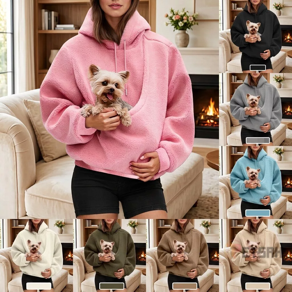 Front Pouch Pet Carrier Hoodie Choose a Size and Color of Hands-Free Dog Sweatshirt