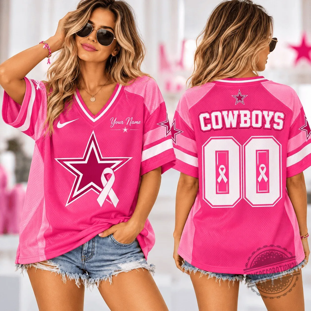 Pink Ribbon Breast Cancer Awareness Jersey for Dallas Cowboys Fans