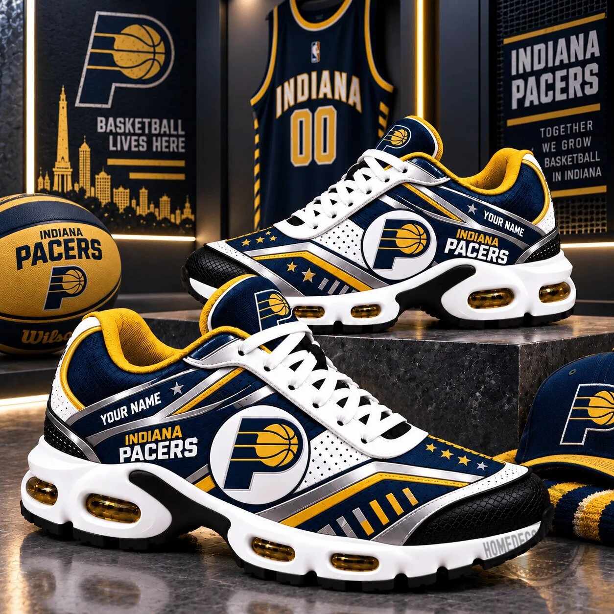 Indiana Pacers Basketball Team Custom Name Air Max Plus Sneakers Shoes