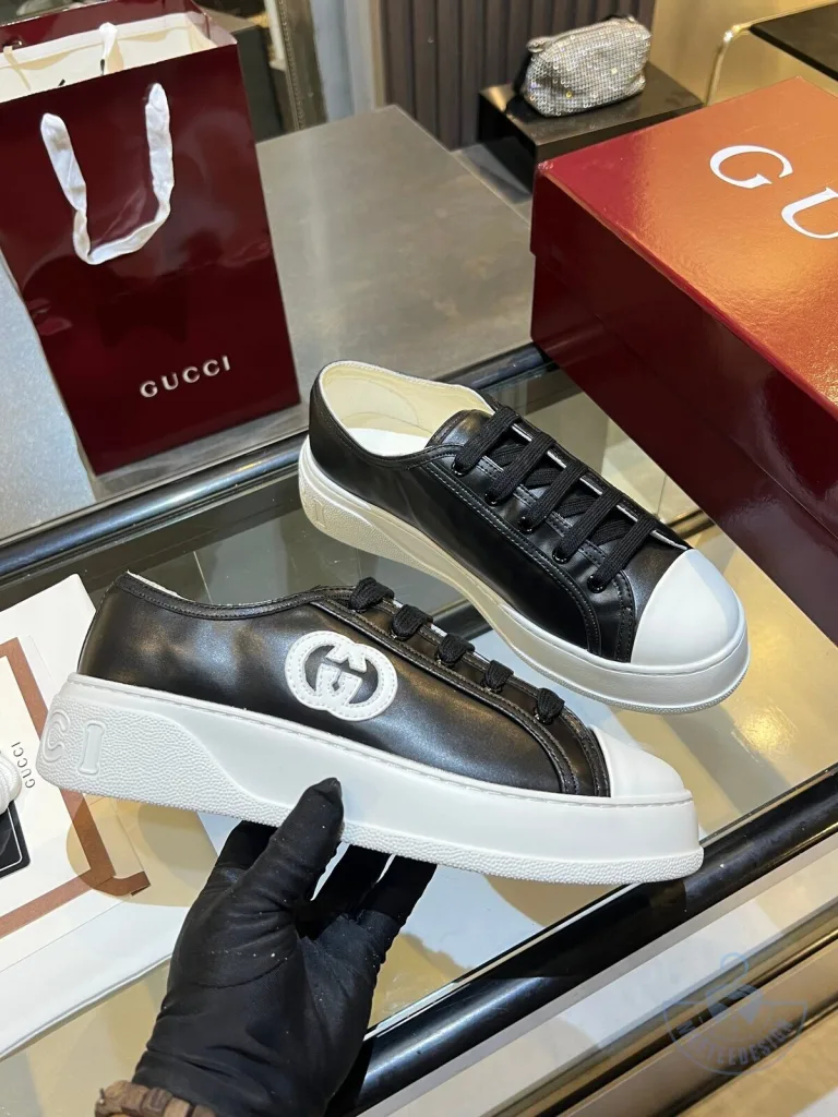 Gucci Interlocking G Logo Black and White Platform Sneakers Shoes 14 Gucci Interlocking G Logo Black and White Platform Sneakers Shoes