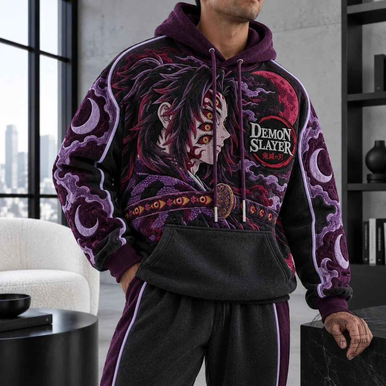 Demon Slayer Kokushibo Moon Breath Style Japanese Anime Hoodie