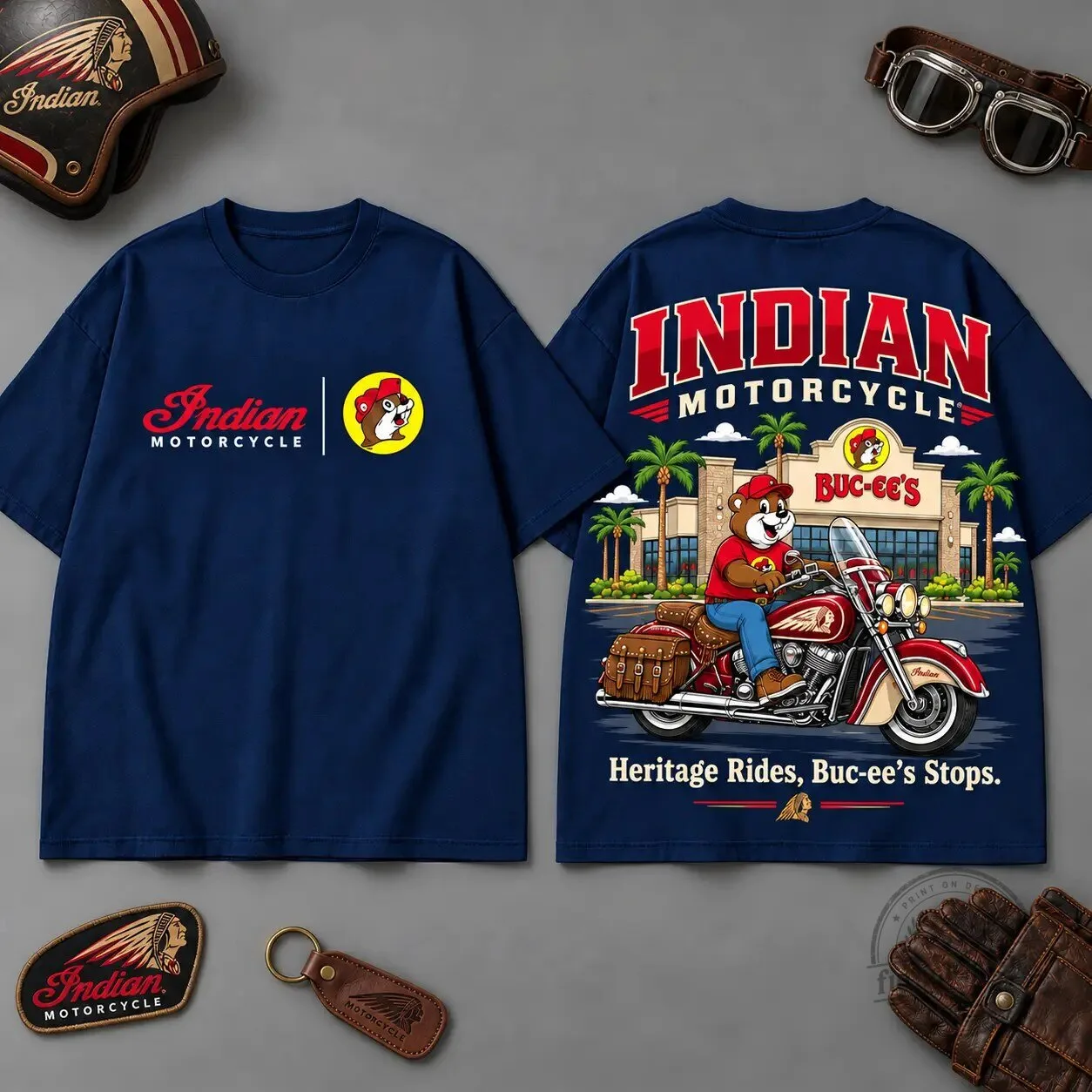 Indian Motorcycle Buc-ee's Heritage Rides Black Graphic T-Shirt for Road Trip Fans 5 Indian Motorcycle Buc-ee