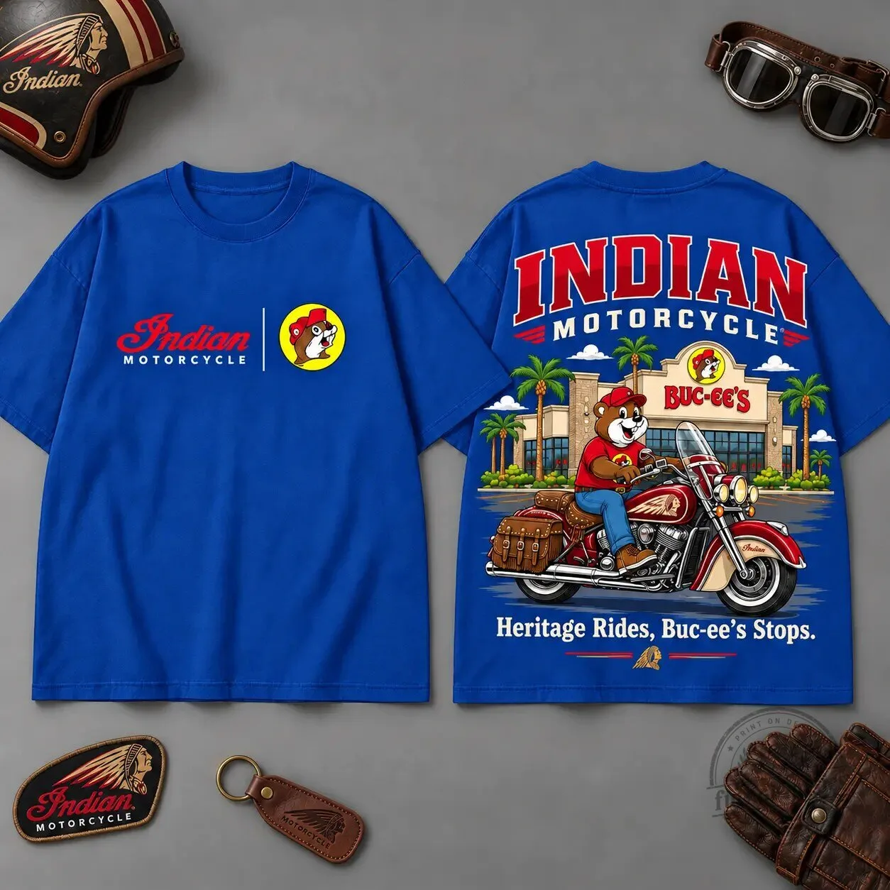 Indian Motorcycle Buc-ee's Heritage Rides Black Graphic T-Shirt for Road Trip Fans 6 Indian Motorcycle Buc-ee