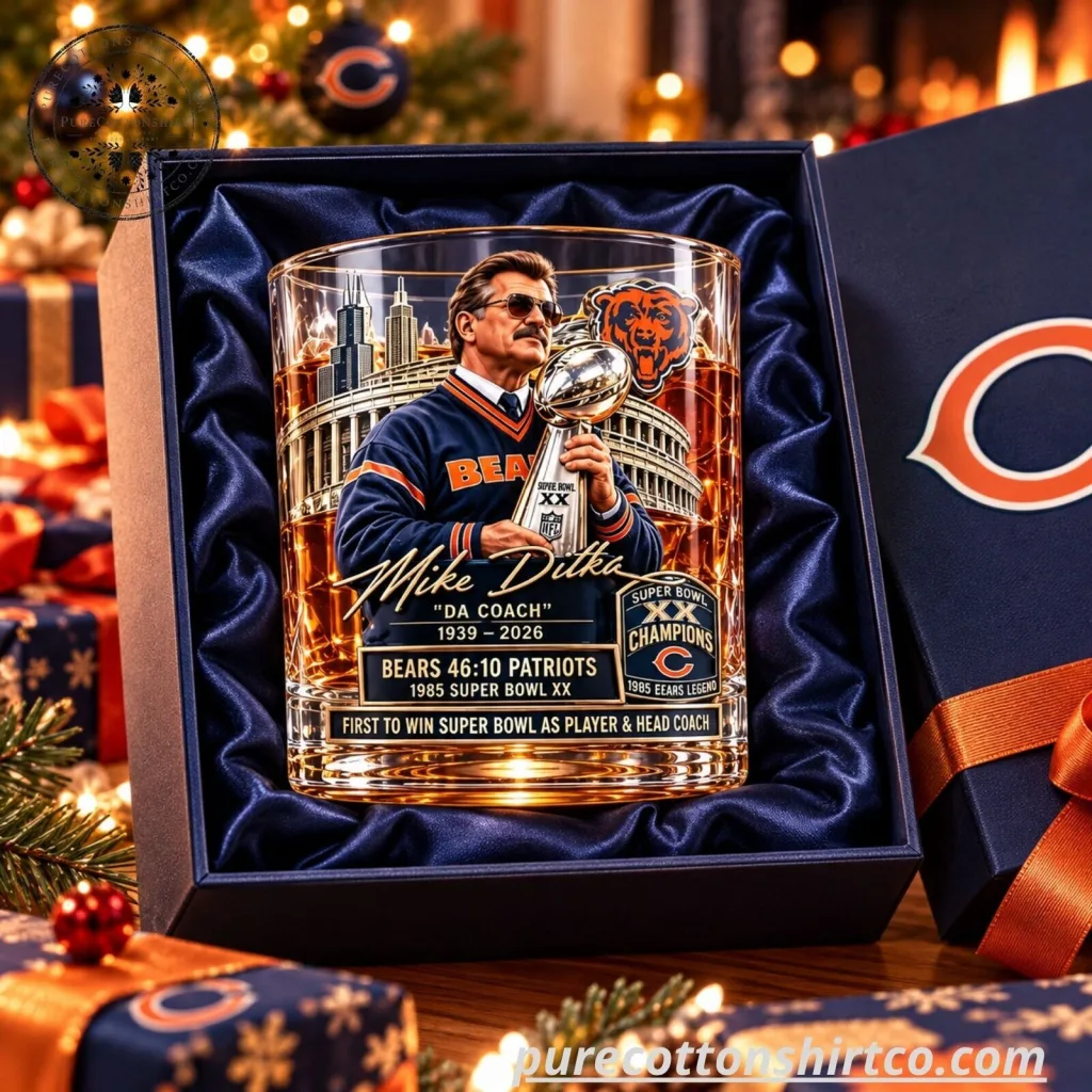 "Ultimate Sports Fans' Whiskey Glasses: Bears & Brewers Tribute Decanter" 57 Chicago Bears Mike Ditka Memorial Tribute Whiskey Glass - Da Coach Legend Rocks Glass