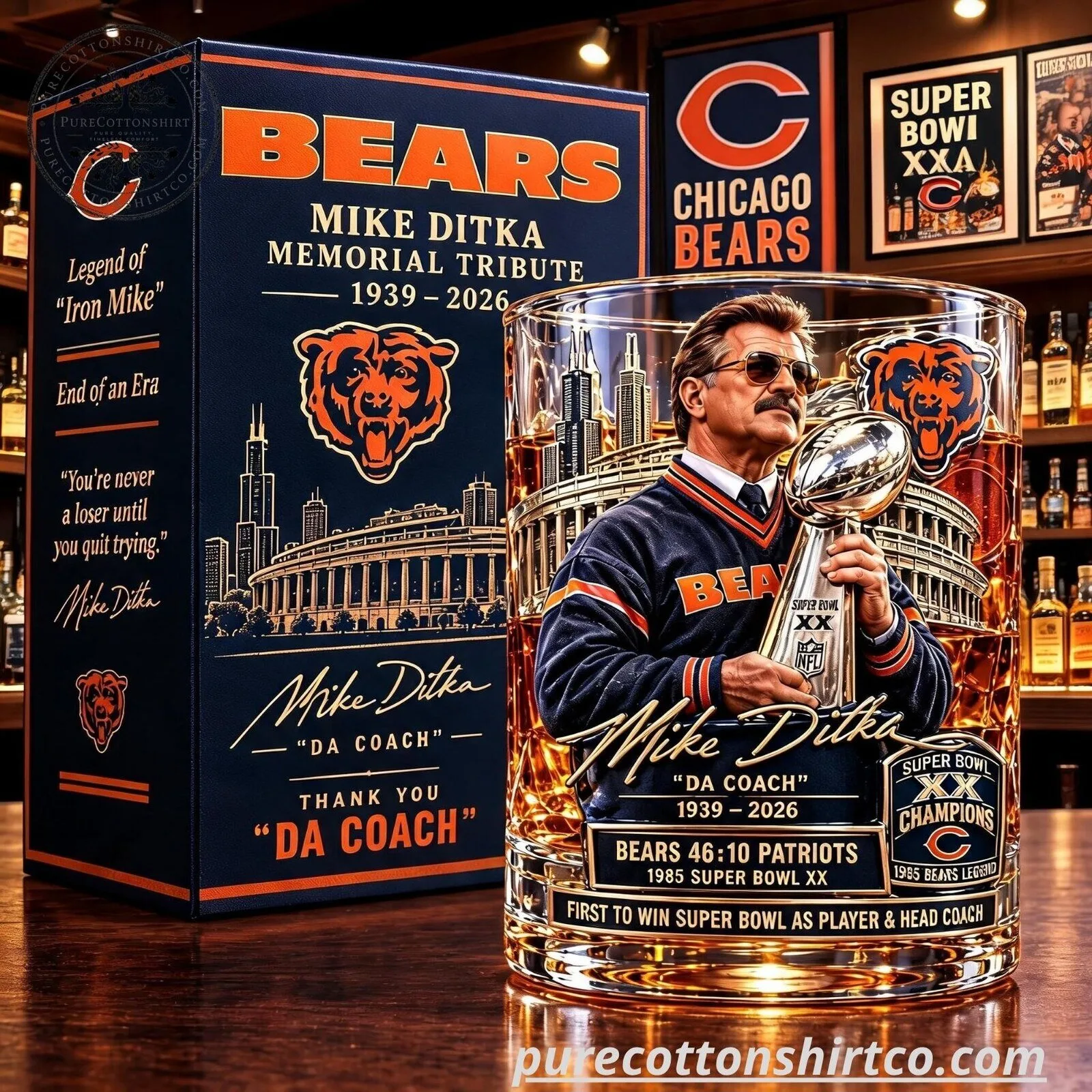 Chicago Bears Mike Ditka Memorial Tribute Whiskey Glass - Da Coach Legend Rocks Glass 5 Chicago Bears Mike Ditka Memorial Tribute Whiskey Glass - Da Coach Legend Rocks Glass