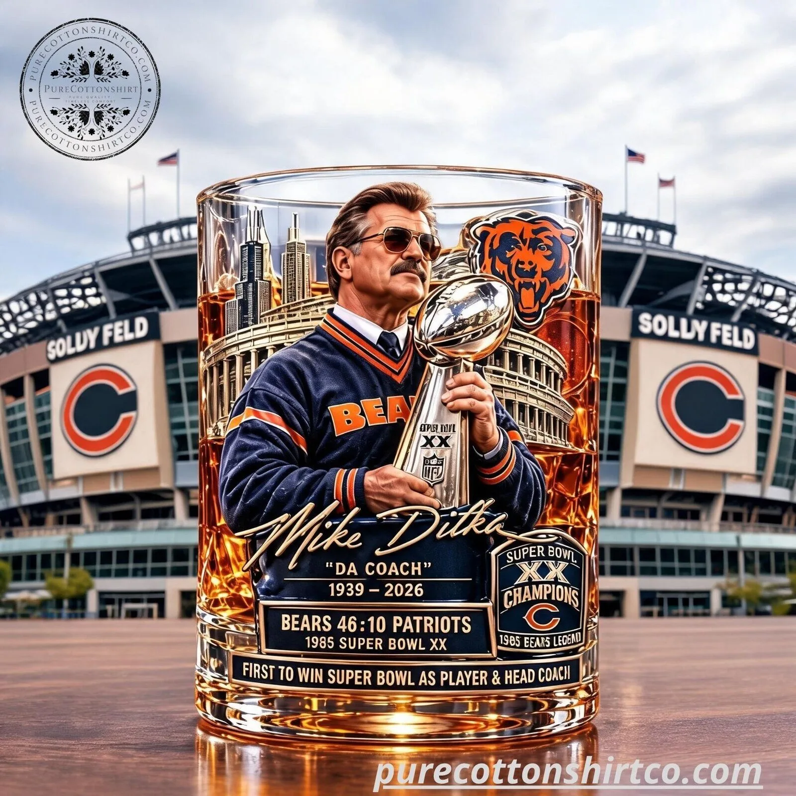 Chicago Bears Mike Ditka Memorial Tribute Whiskey Glass - Da Coach Legend Rocks Glass 6 Chicago Bears Mike Ditka Memorial Tribute Whiskey Glass - Da Coach Legend Rocks Glass