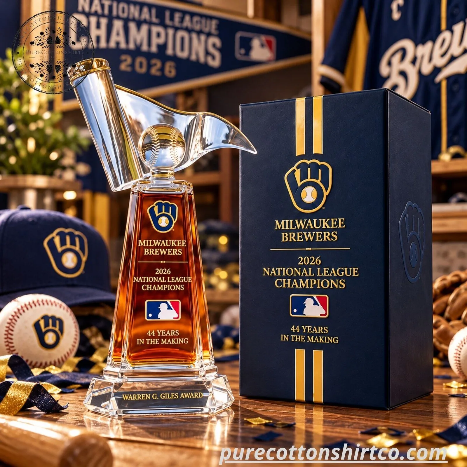 Milwaukee Brewers 2026 National League Champions Trophy Glass Whiskey Decanter (No Box)
