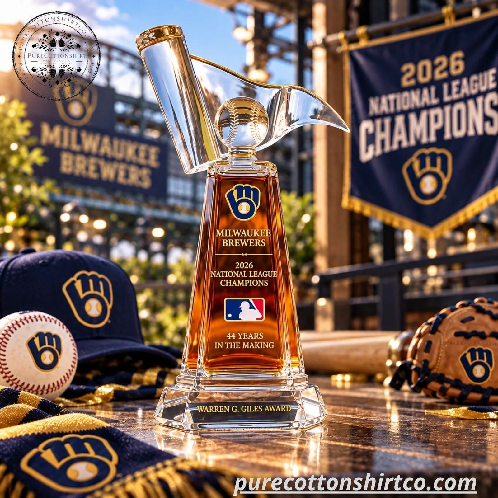 Milwaukee Brewers 2026 National League Champions Trophy Glass Whiskey Decanter (No Box) 4 Milwaukee Brewers 2026 National League Champions Trophy Glass Whiskey Decanter (No Box)