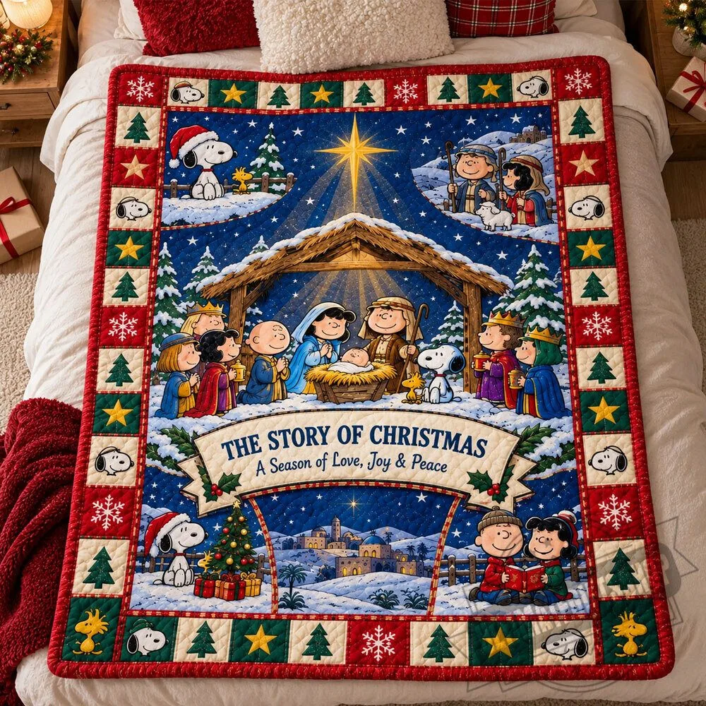 Peanuts Nativity Christmas Quilt Blanket, The Story of Christmas Custom