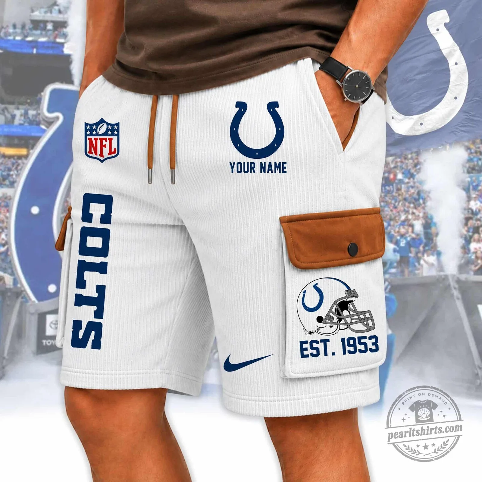 Indianapolis Colts NFL Custom Name White Cargo Shorts