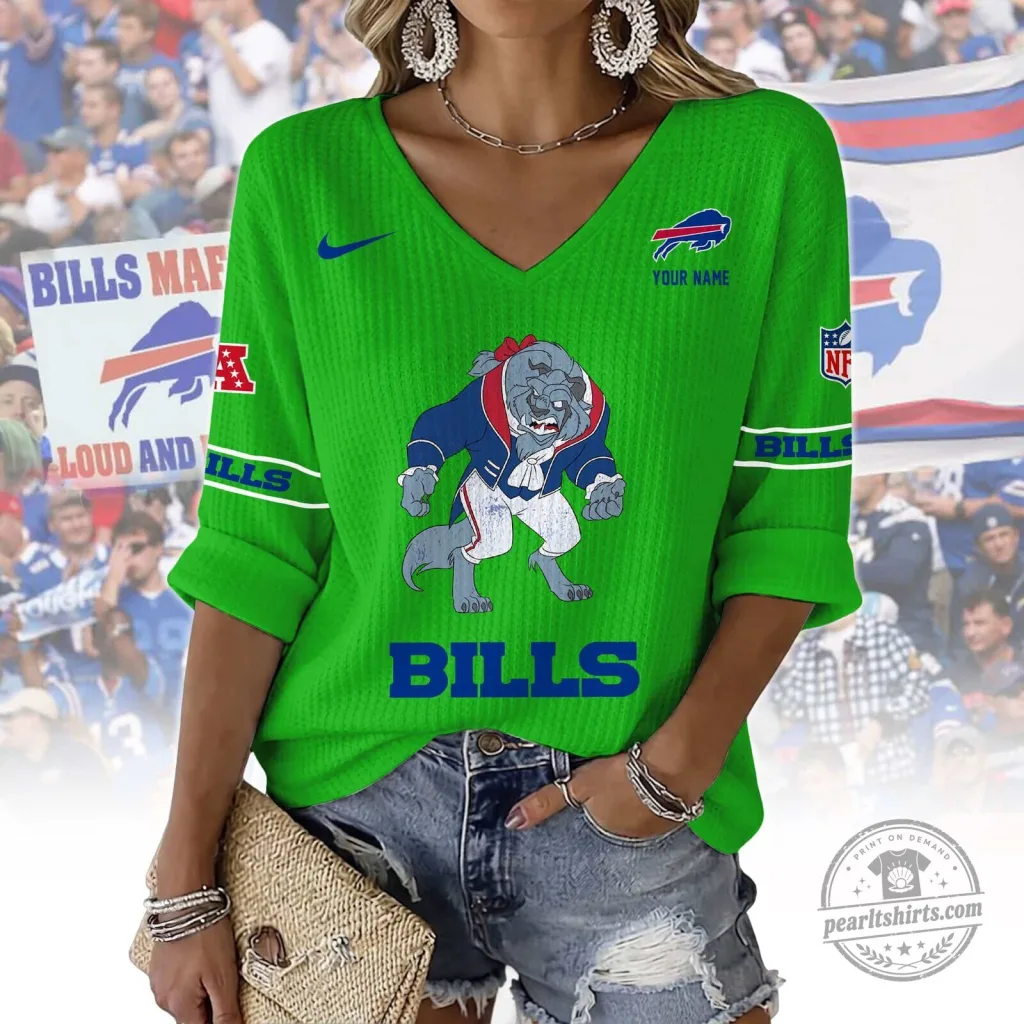 Buffalo Bills Women's Green V-Neck Long Sleeve Shirt Buffalo Bills Women's Green V-Neck Long Sleeve Shirt