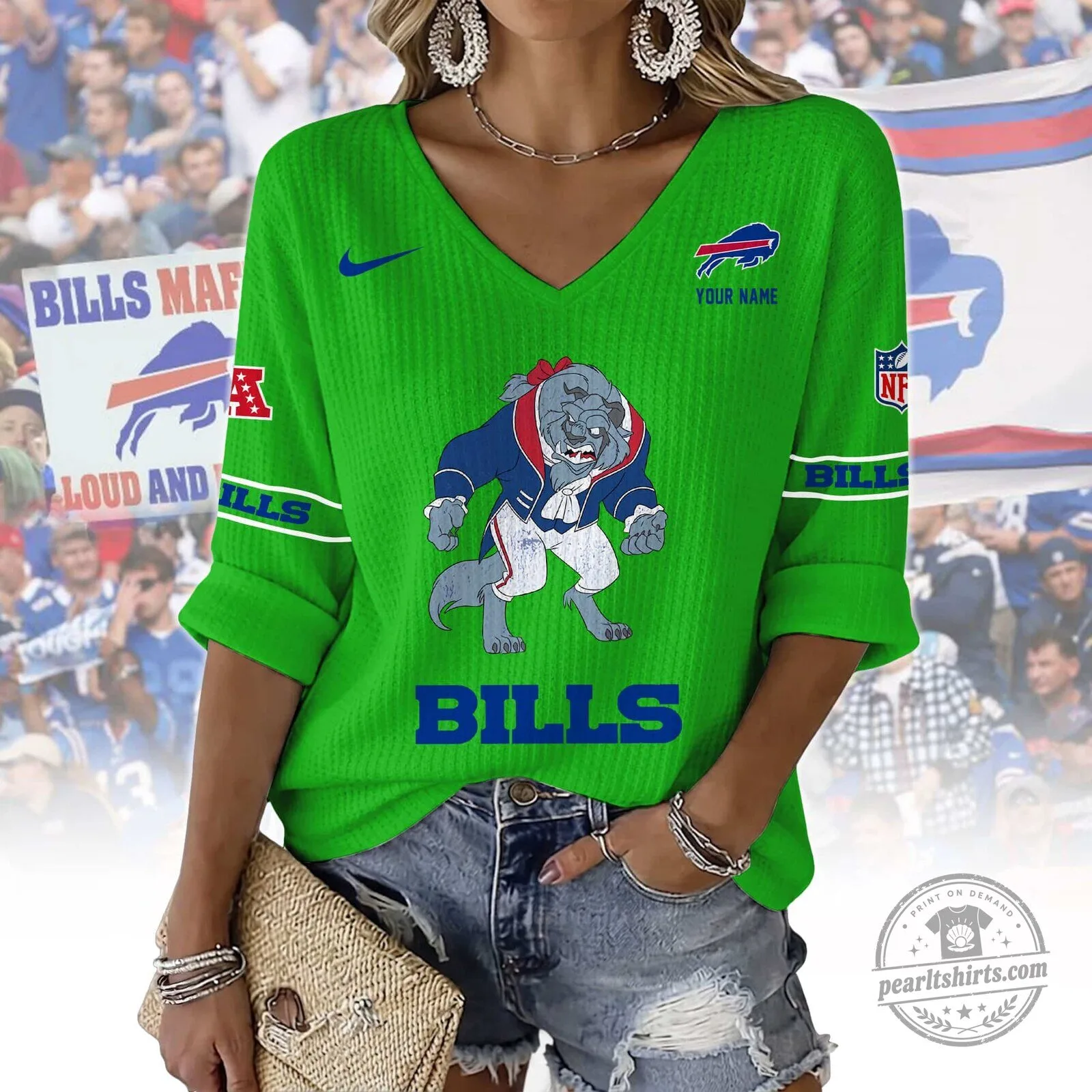 Buffalo Bills Women's Green V-Neck Long Sleeve Shirt 5 Buffalo Bills Women