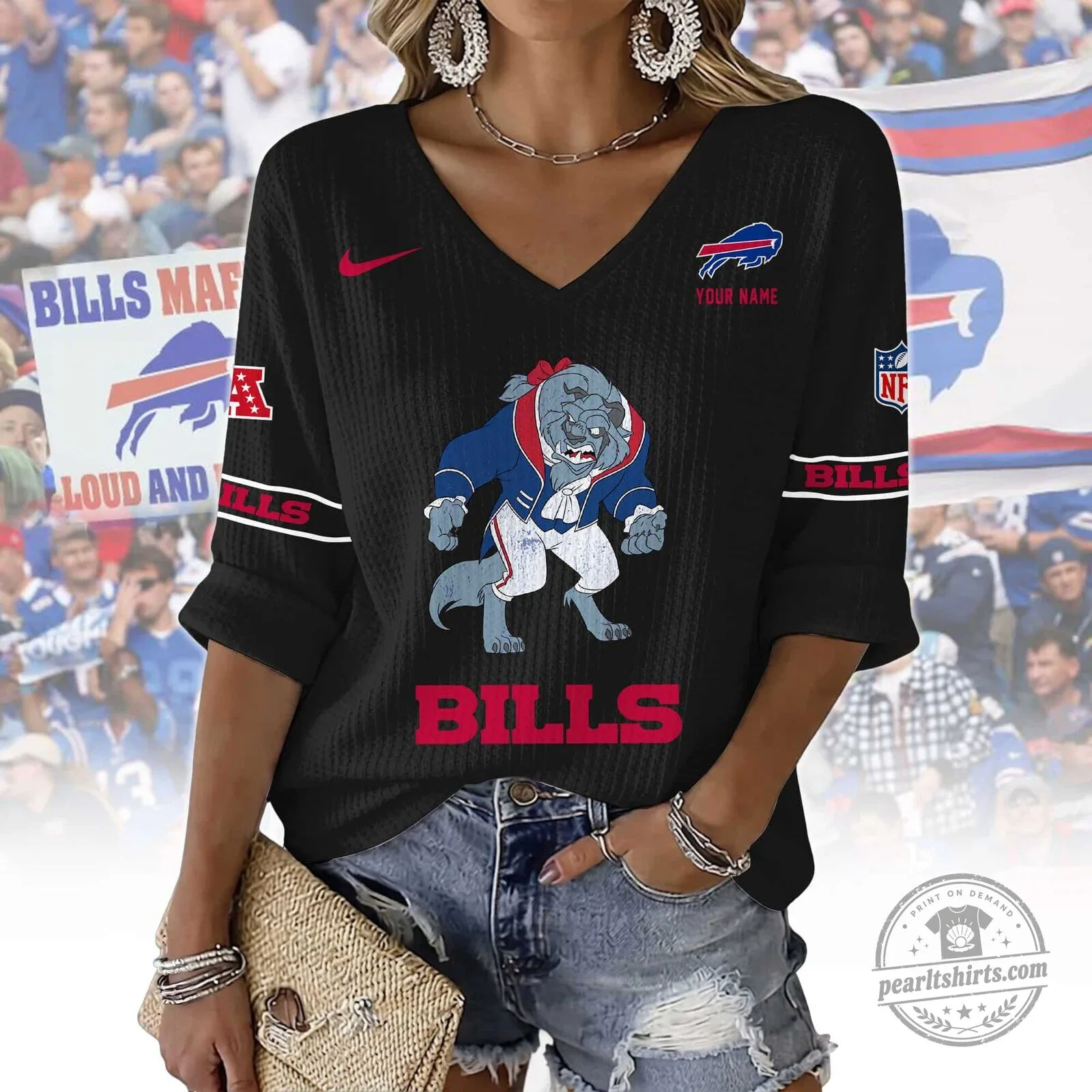 Buffalo Bills Women's Green V-Neck Long Sleeve Shirt 6 Buffalo Bills Women
