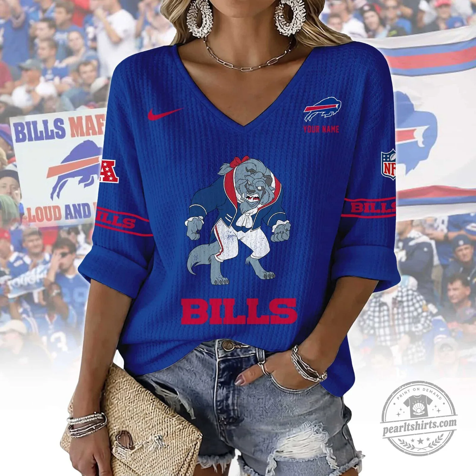 Buffalo Bills Women's Green V-Neck Long Sleeve Shirt 7 Buffalo Bills Women
