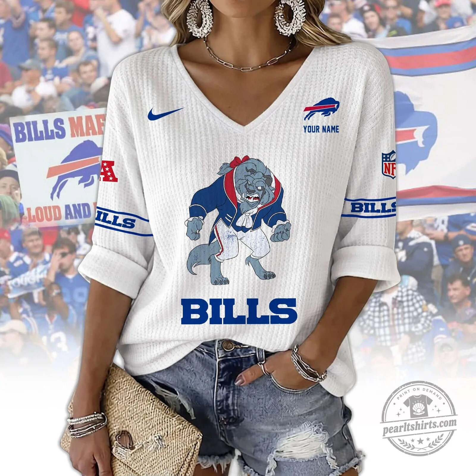 Buffalo Bills Women's Green V-Neck Long Sleeve Shirt 8 Buffalo Bills Women
