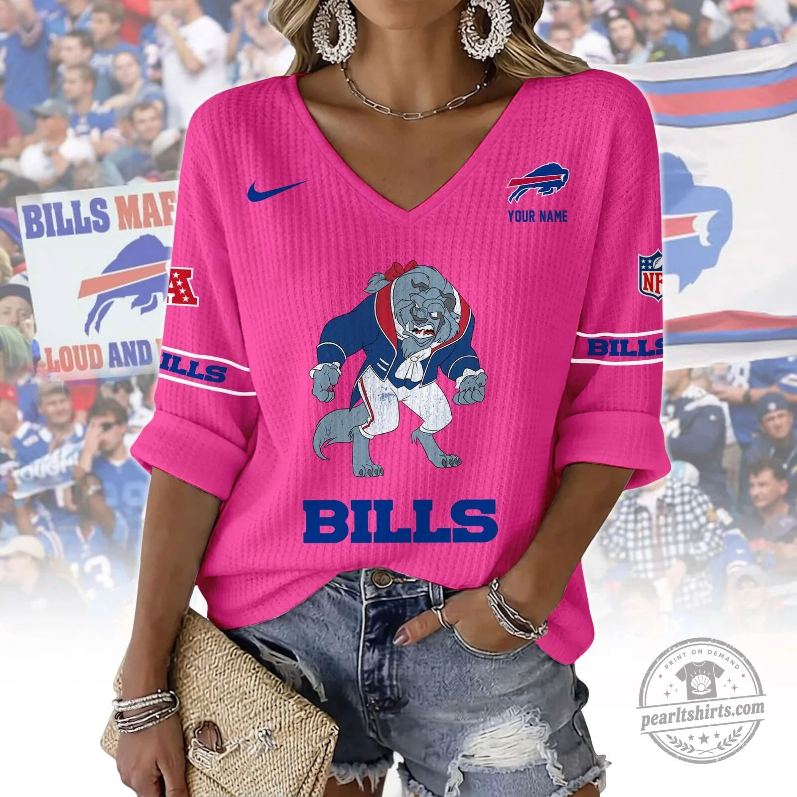 Buffalo Bills Women's Green V-Neck Long Sleeve Shirt 9 Buffalo Bills Women