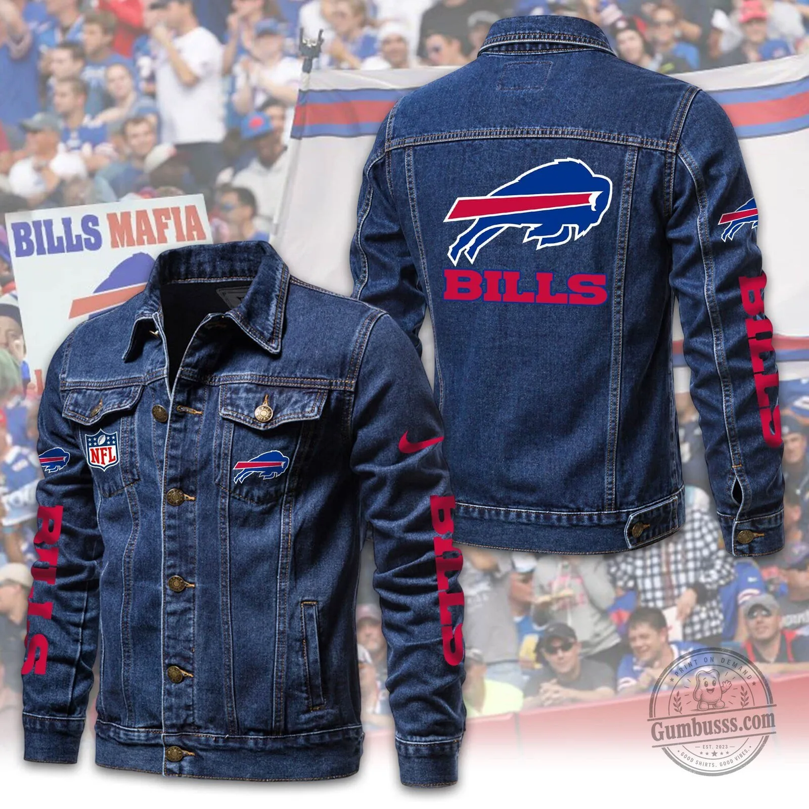 Buffalo Bills NFL Football Team Logo Denim Jacket for Men and Women 3 Buffalo Bills NFL Football Team Logo Denim Jacket for Men and Women