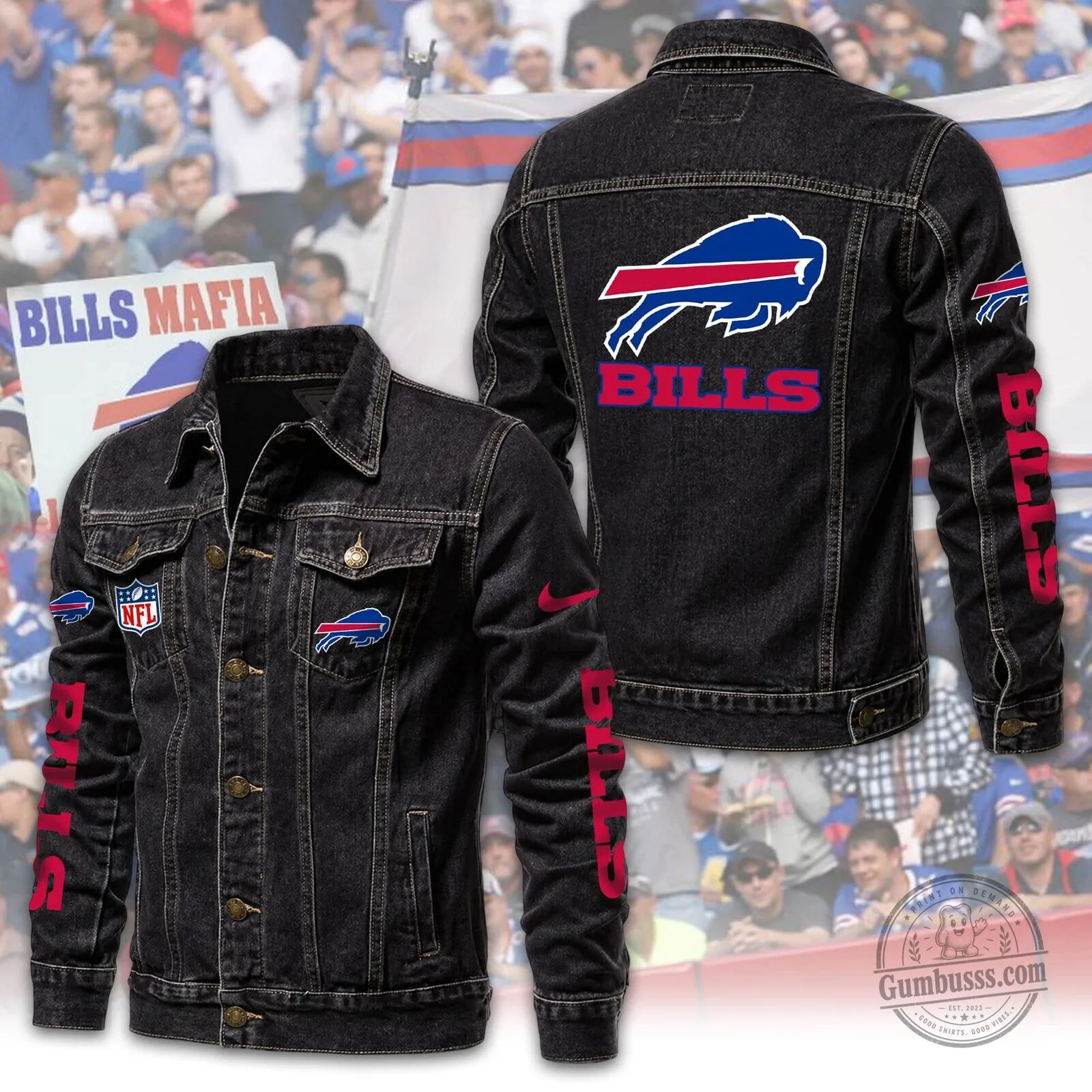 Buffalo Bills NFL Football Team Logo Denim Jacket for Men and Women 5 Buffalo Bills NFL Football Team Logo Denim Jacket for Men and Women