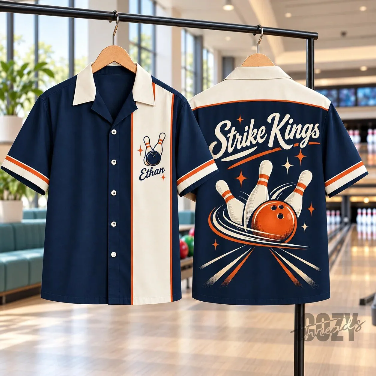 Personalized Bowling Team Name Retro Style Button Down Shirt
