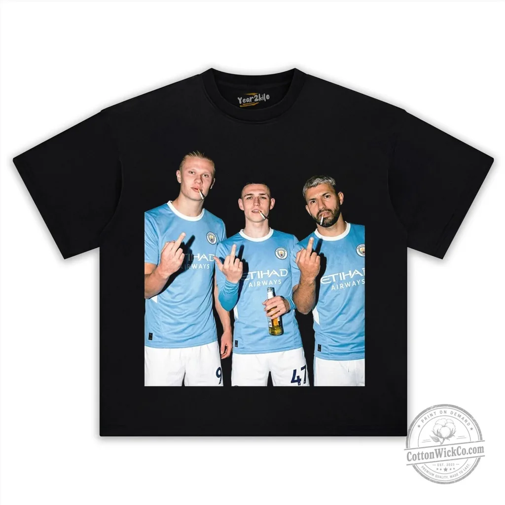 Erling Haaland Phil Foden Sergio Aguero Manchester City Football T-Shirt 53 Erling Haaland Phil Foden Sergio Aguero Manchester City Football T-Shirt