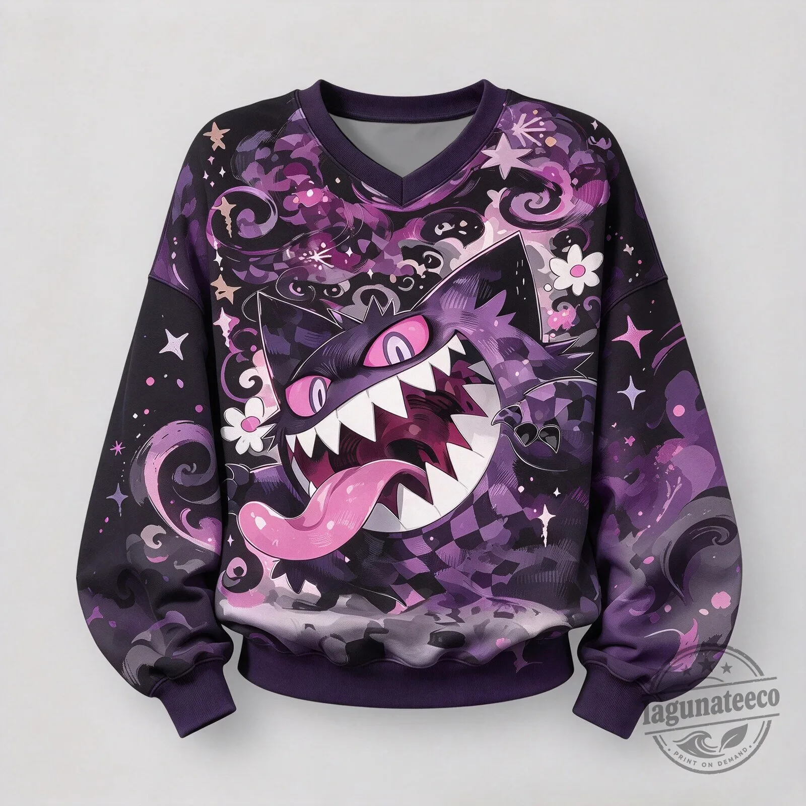 Gengar Pokémon Anime Character Purple V-Neck Sweatshirt