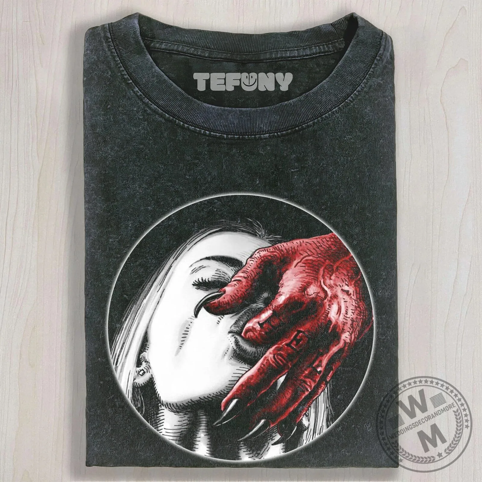 Gothic Demon Hand Covering Woman's Face Dark Washed T-Shirt 5 Gothic Demon Hand Covering Woman