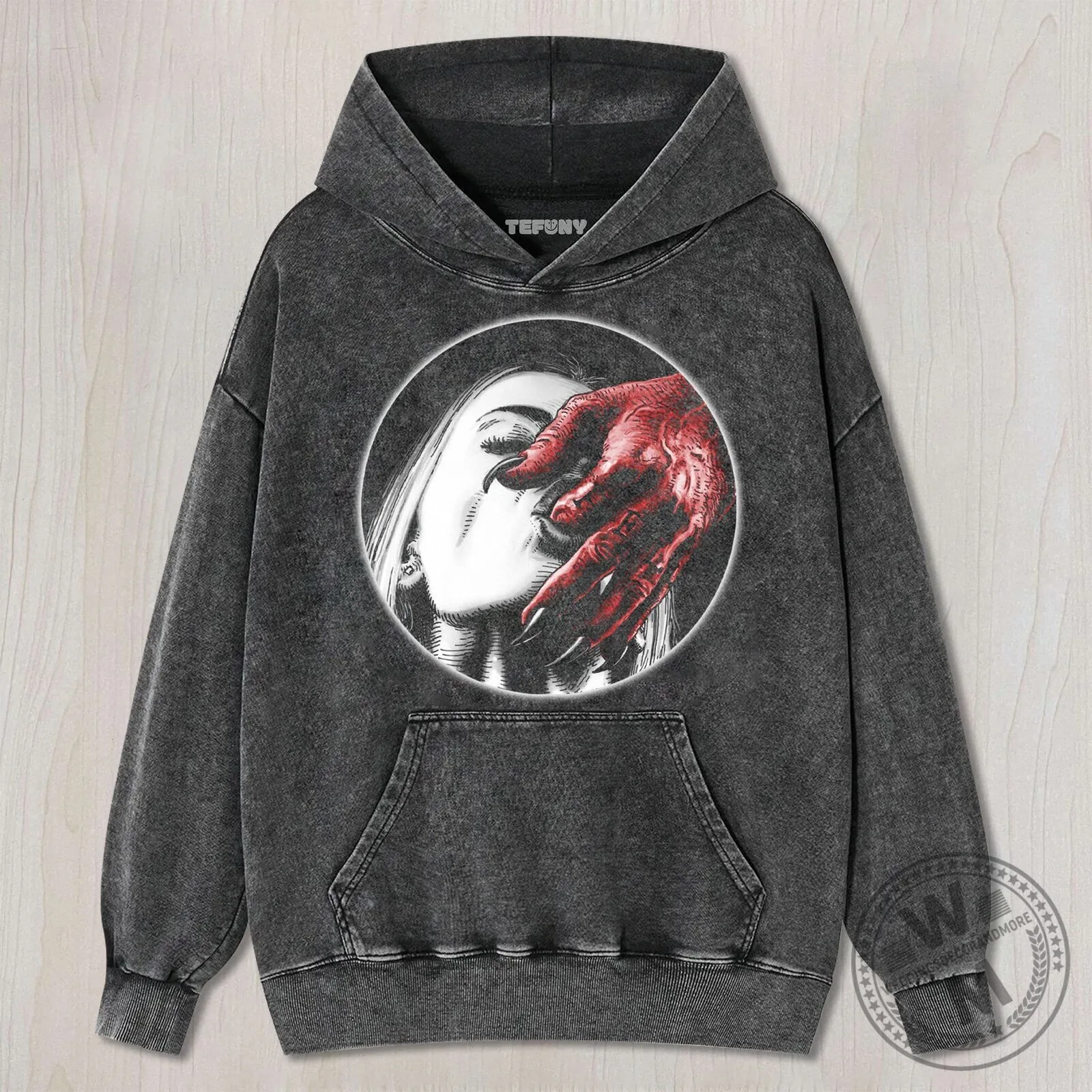 Gothic Demon Hand Covering Woman's Face Dark Washed T-Shirt 9 Gothic Demon Hand Covering Woman