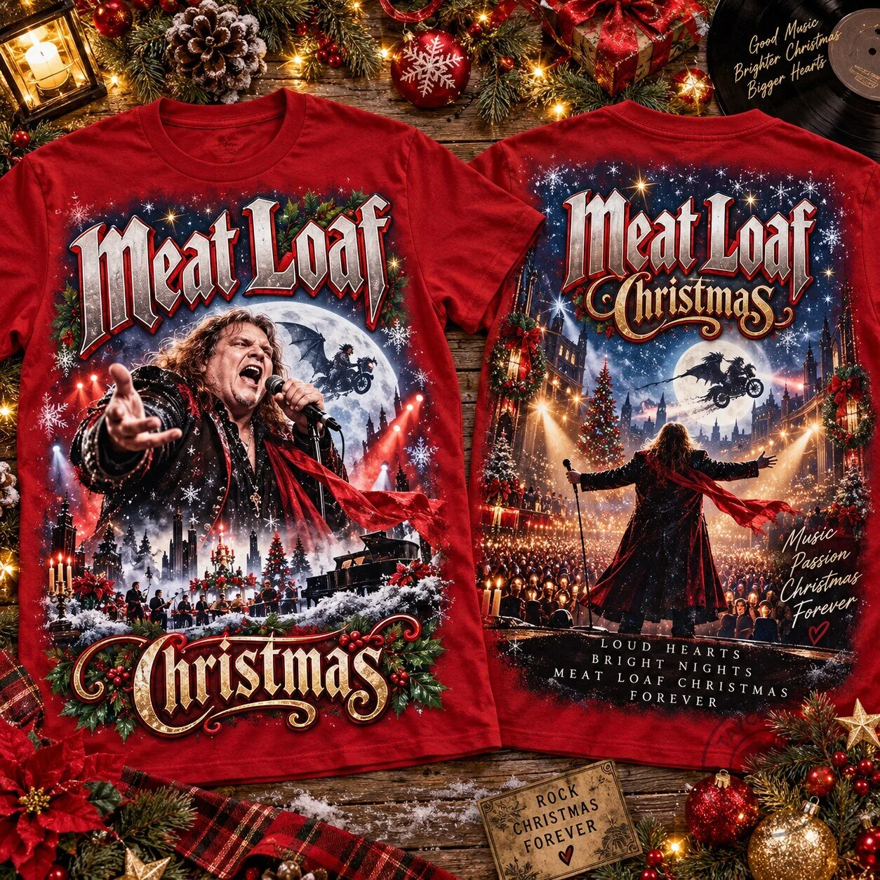 Meat Loaf Christmas Music Concert Graphic T-Shirt for Rock and Roll Fans
