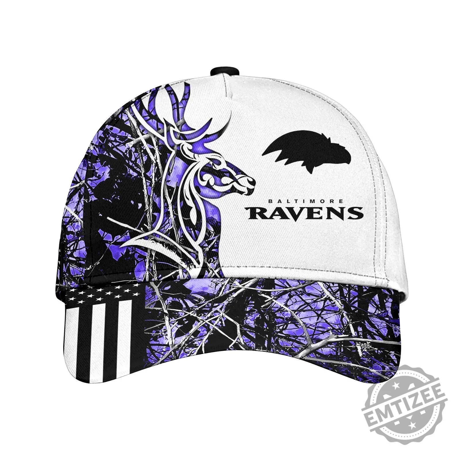 Baltimore Ravens Deer Hunting Camouflage American Flag Cap Hat