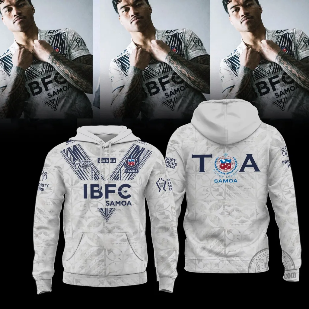 Toa Samoa Rugby League World Cup White Full Print Hoodie Toa Samoa Rugby League World Cup White Full Print Hoodie