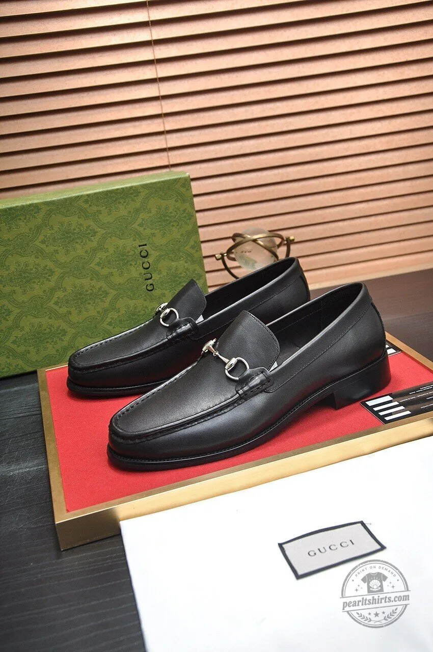 Gucci Black Leather Horsebit Loafers for Men, Slip-On Dress Shoes
