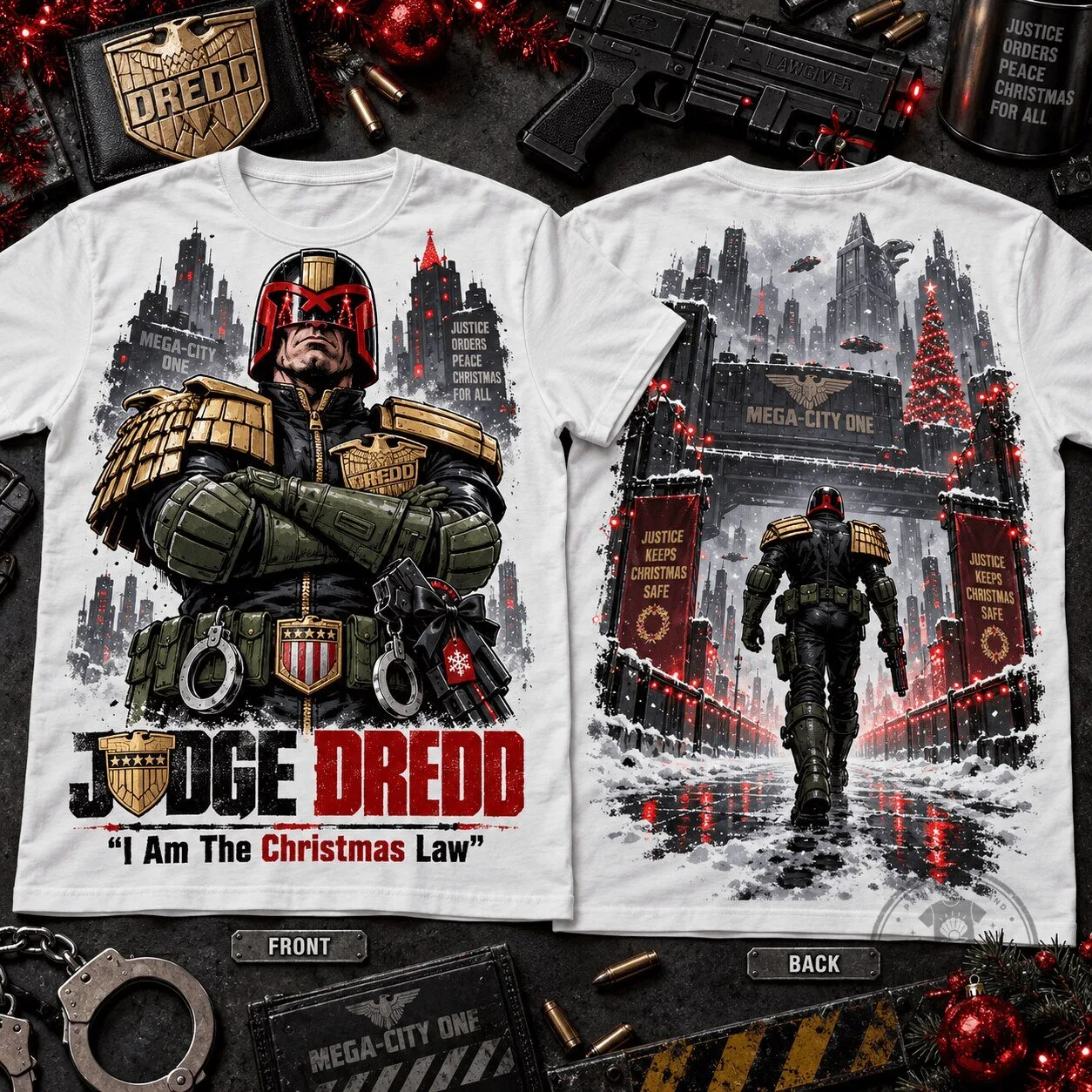 Judge Dredd I Am The Christmas Law Mega-City One Festive T-Shirt