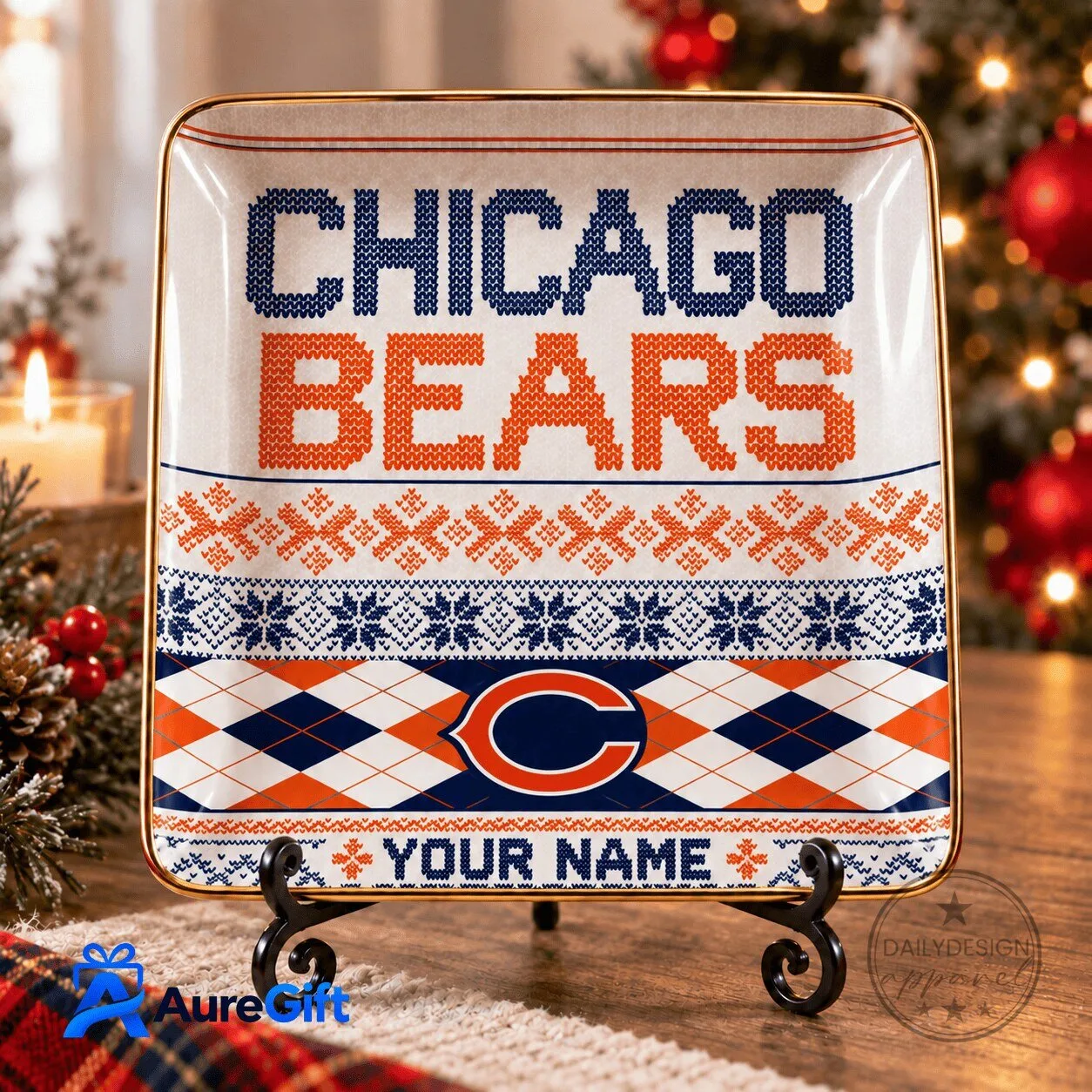 Chicago Bears NFL Christmas Personalized Name Jewelry Dish