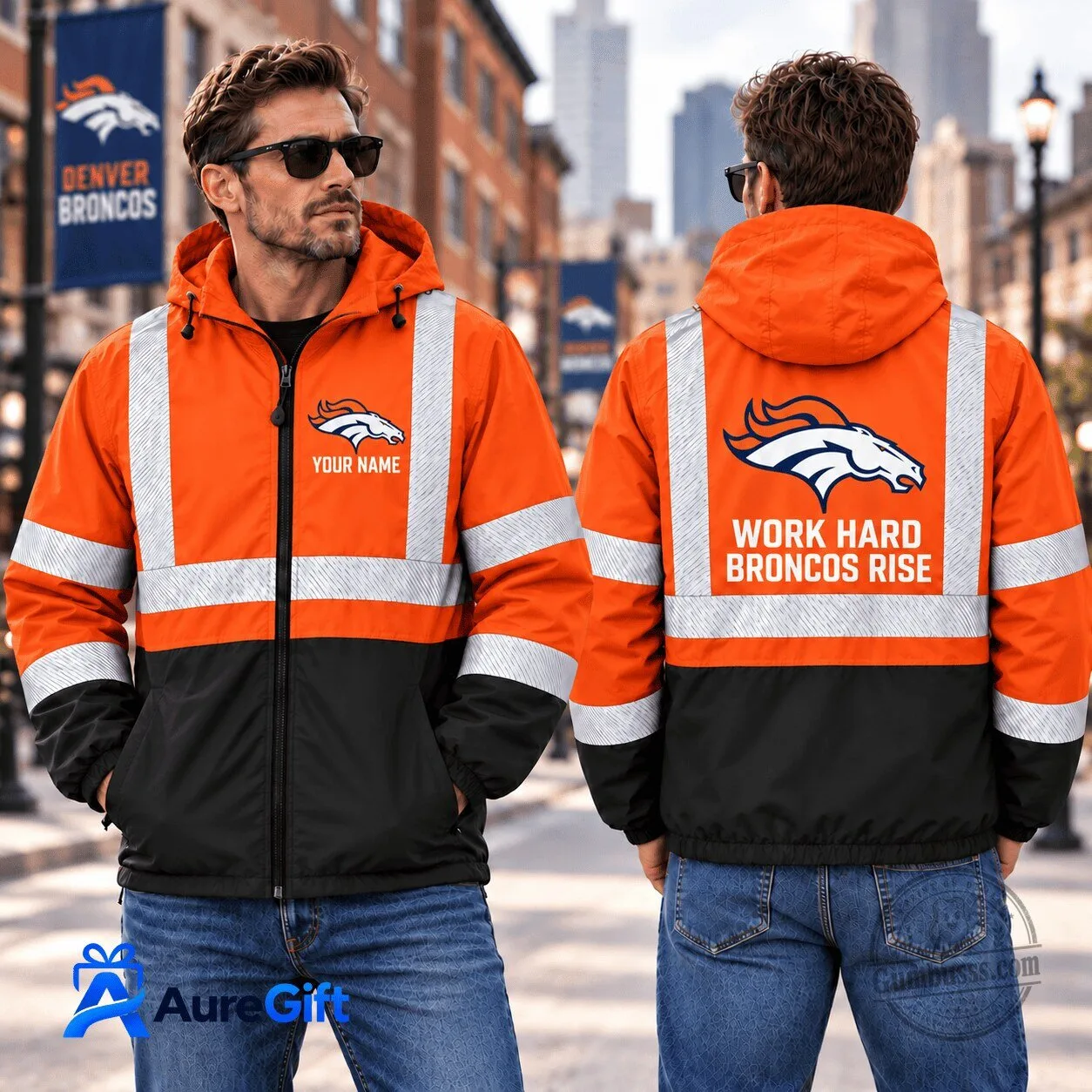 Denver Broncos Personalized Work Hard Broncos Rise Reflective Safety Jacket 1 Denver Broncos Personalized Work Hard Broncos Rise Reflective Safety Jacket