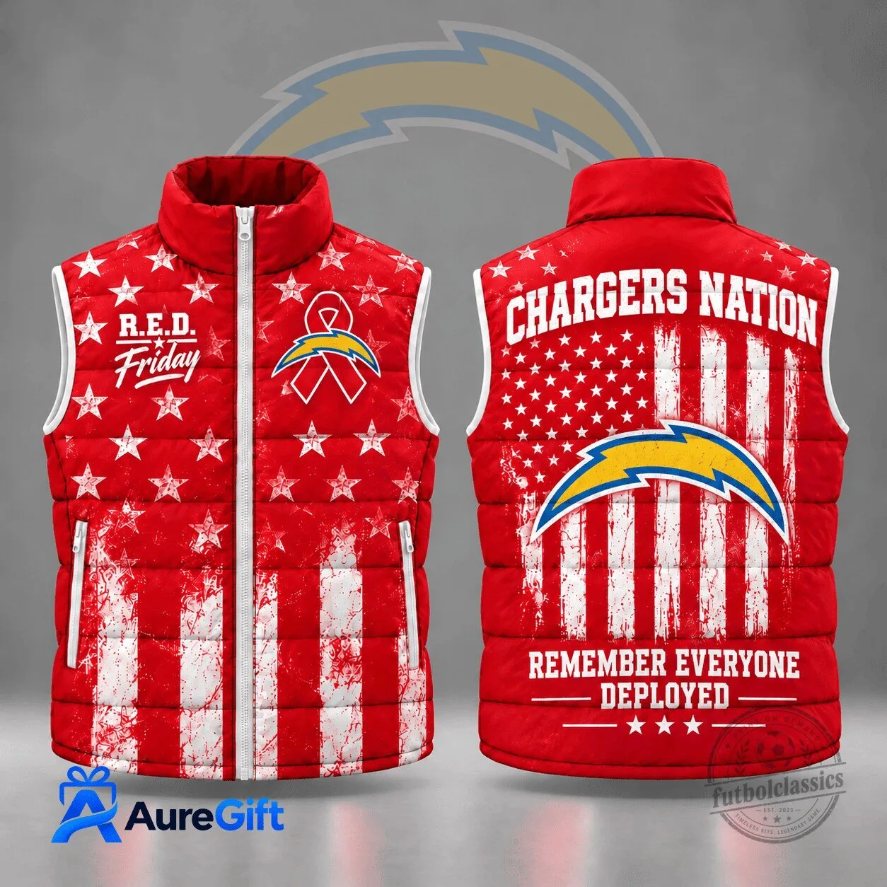 Los Angeles Chargers R.E.D. Friday Remember Everyone Deployed Puffer Vest