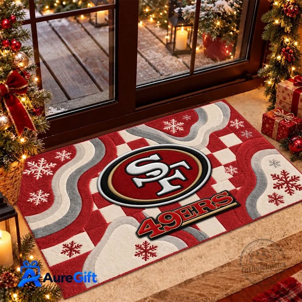 San Francisco 49ers Christmas Holiday Snowflake Doormat