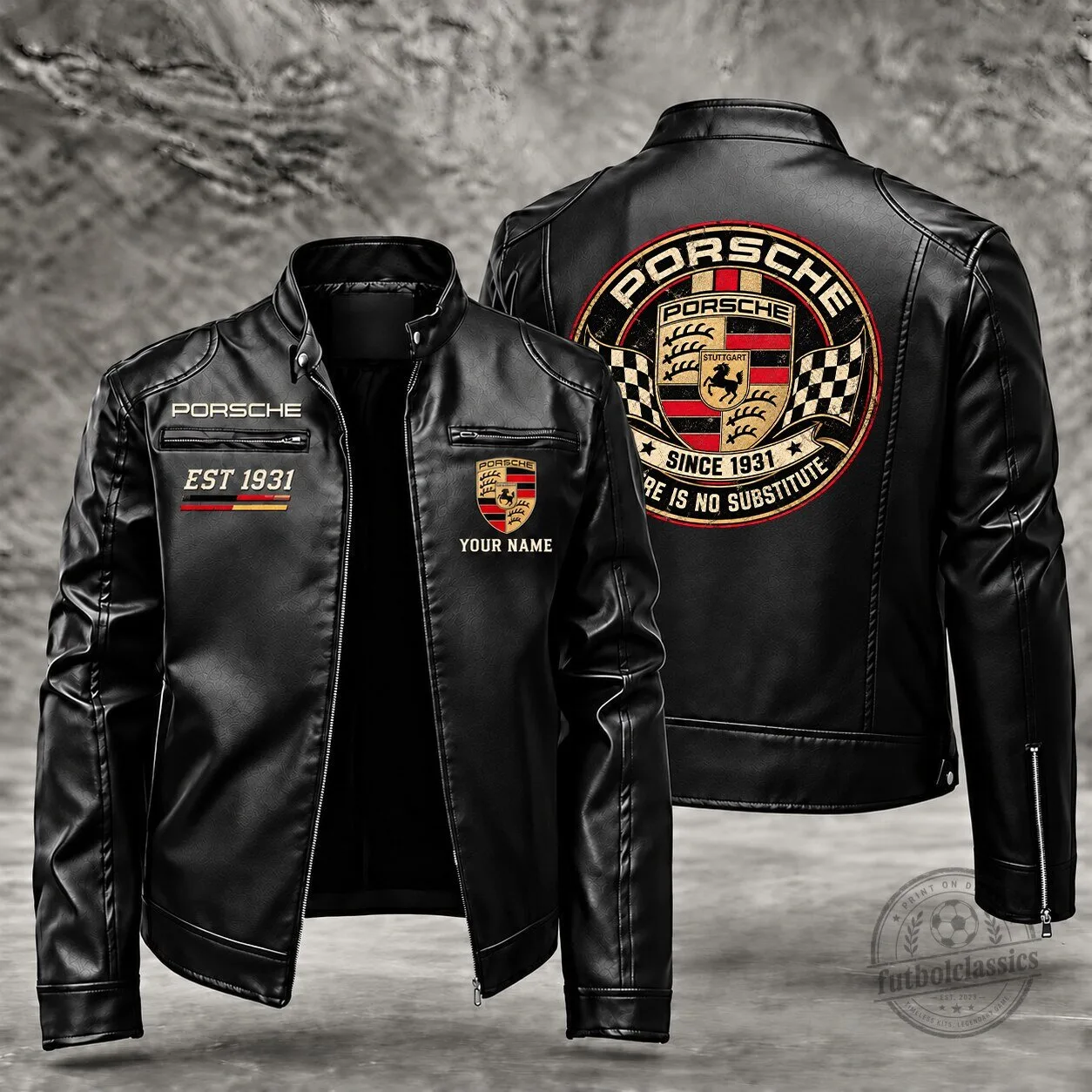 Porsche Custom Name Since 1931 Black Leather Jacket