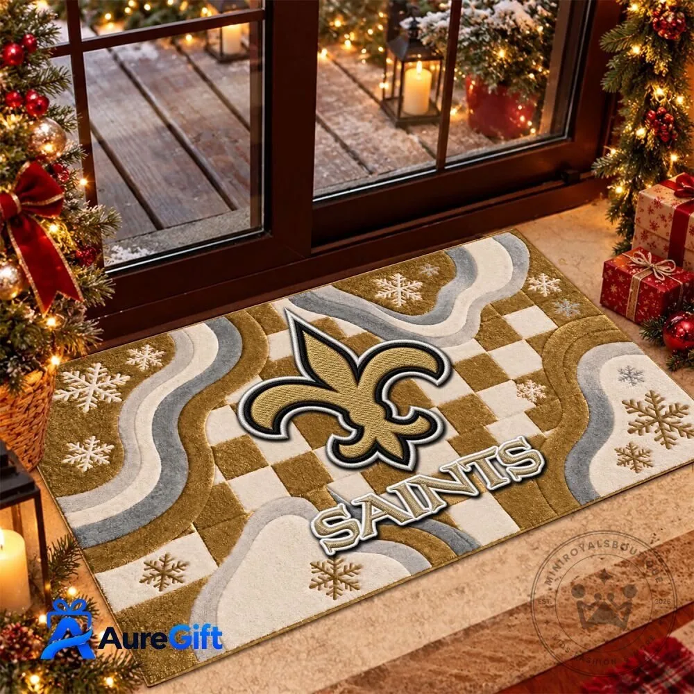 New Orleans Saints Christmas Holiday Doormat for Football Fans