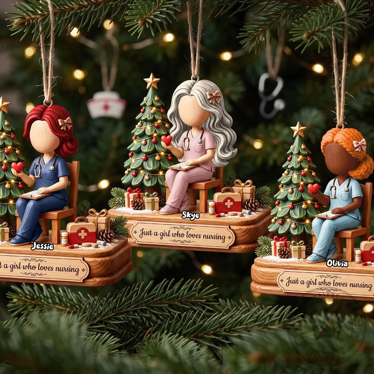 Personalized Nurse Christmas Tree Ornament - Custom Name Nursing Gift for Women