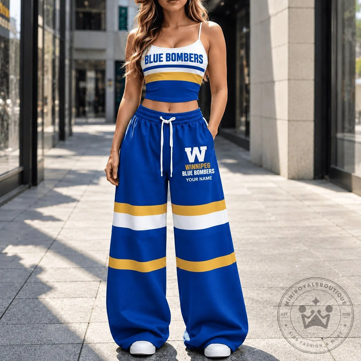 Winnipeg Blue Bombers CFL Women's Cropped Tank Top and Wide Leg Pants Set