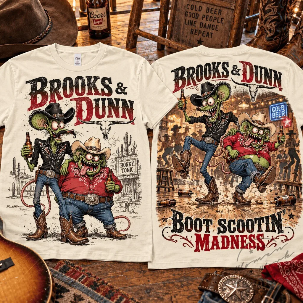 Brooks & Dunn Rat Fink Boot Scootin' Madness Country Western T-Shirt Brooks & Dunn Rat Fink Boot Scootin' Madness Country Western T-Shirt