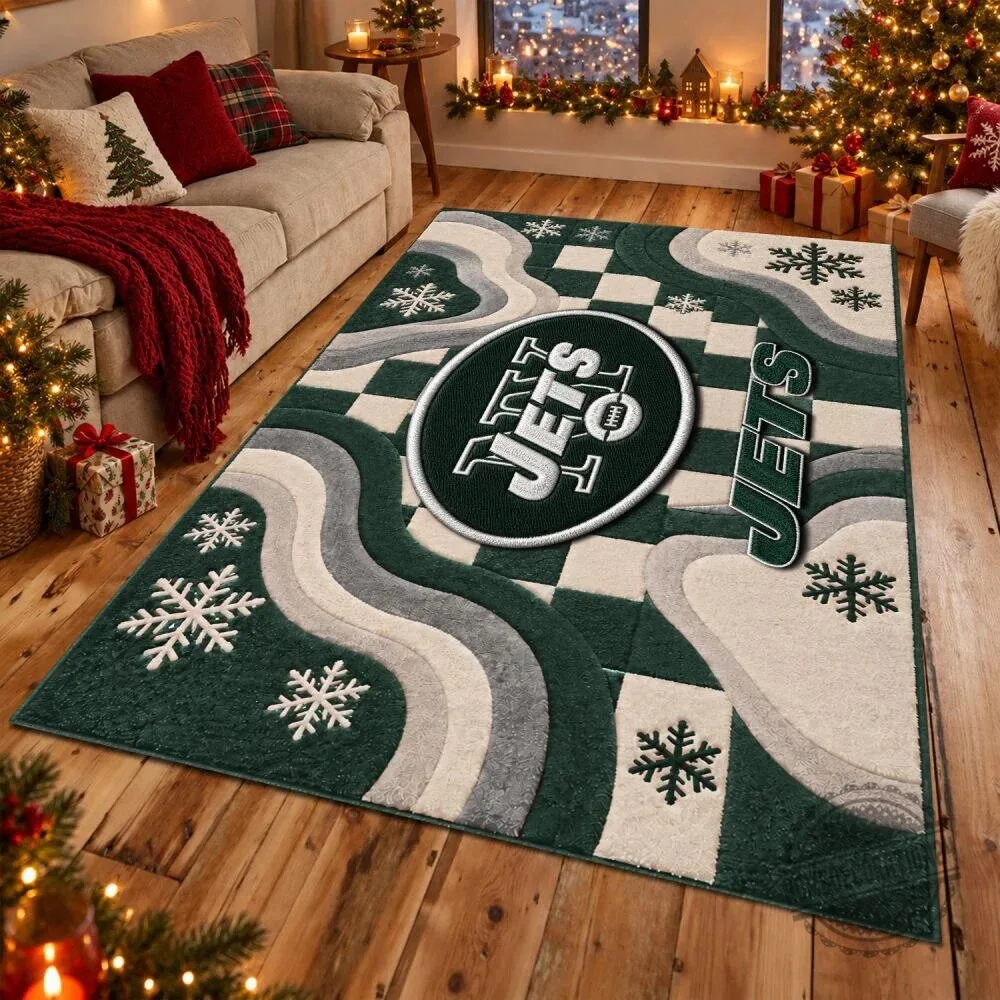 New York Jets Football Team Logo Winter Snowflake Christmas Area Rug