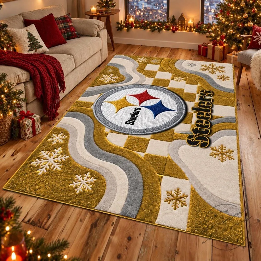 Pittsburgh Steelers Football Team Logo Winter Snowflakes Rug