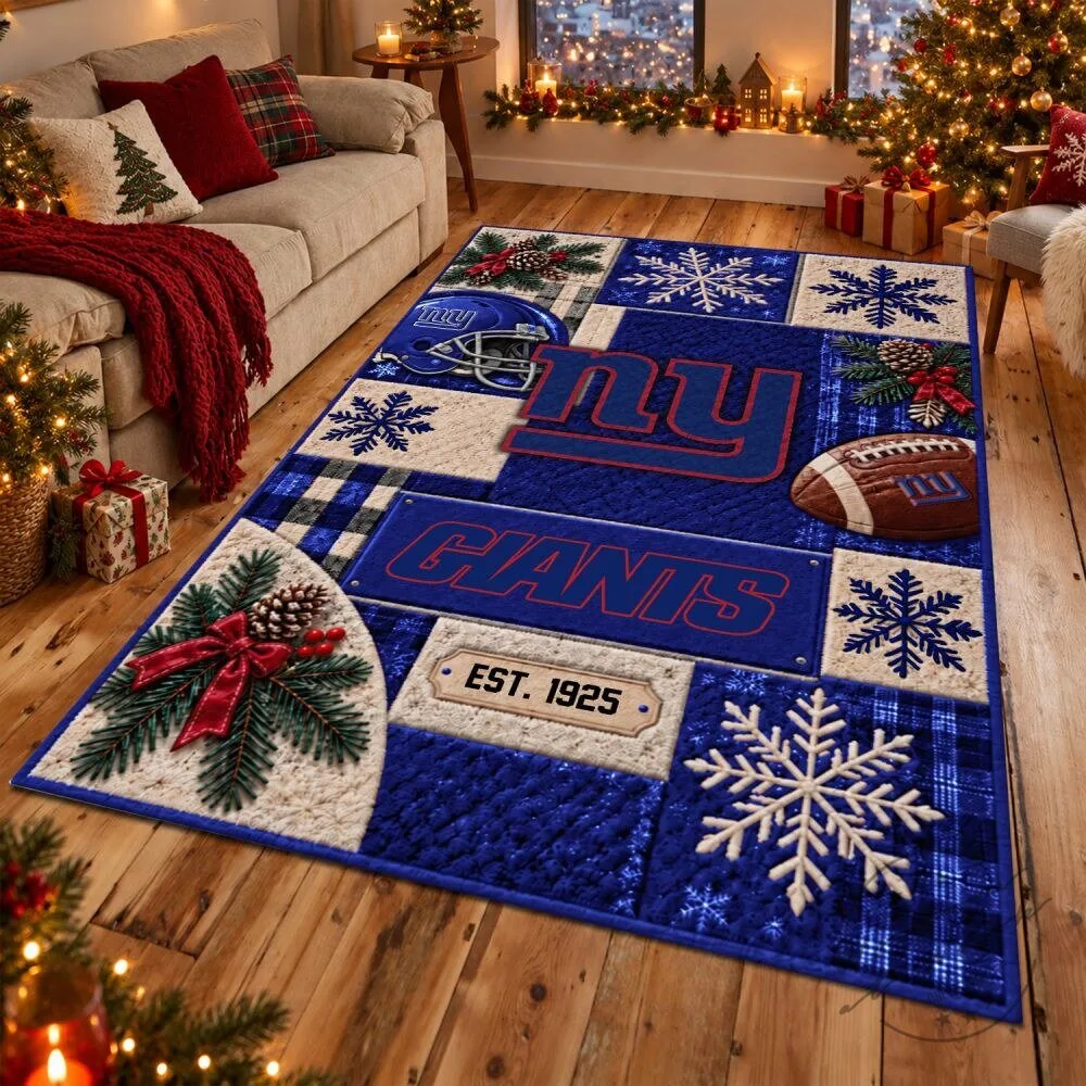 New York Giants Christmas Snowflake Football Team Area Rug