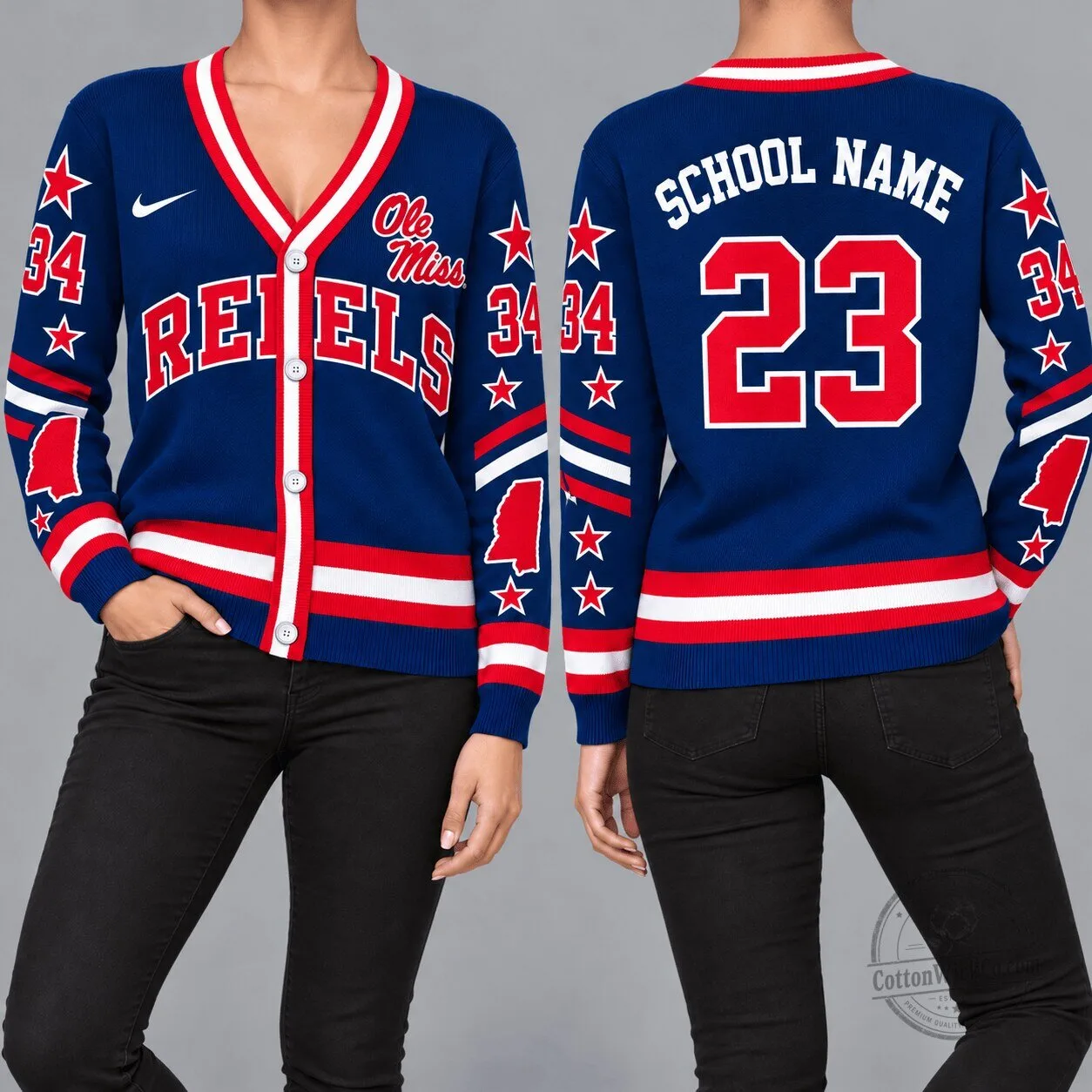 Ole Miss Rebels NCAA College Football Varsity Cardigan Sweater