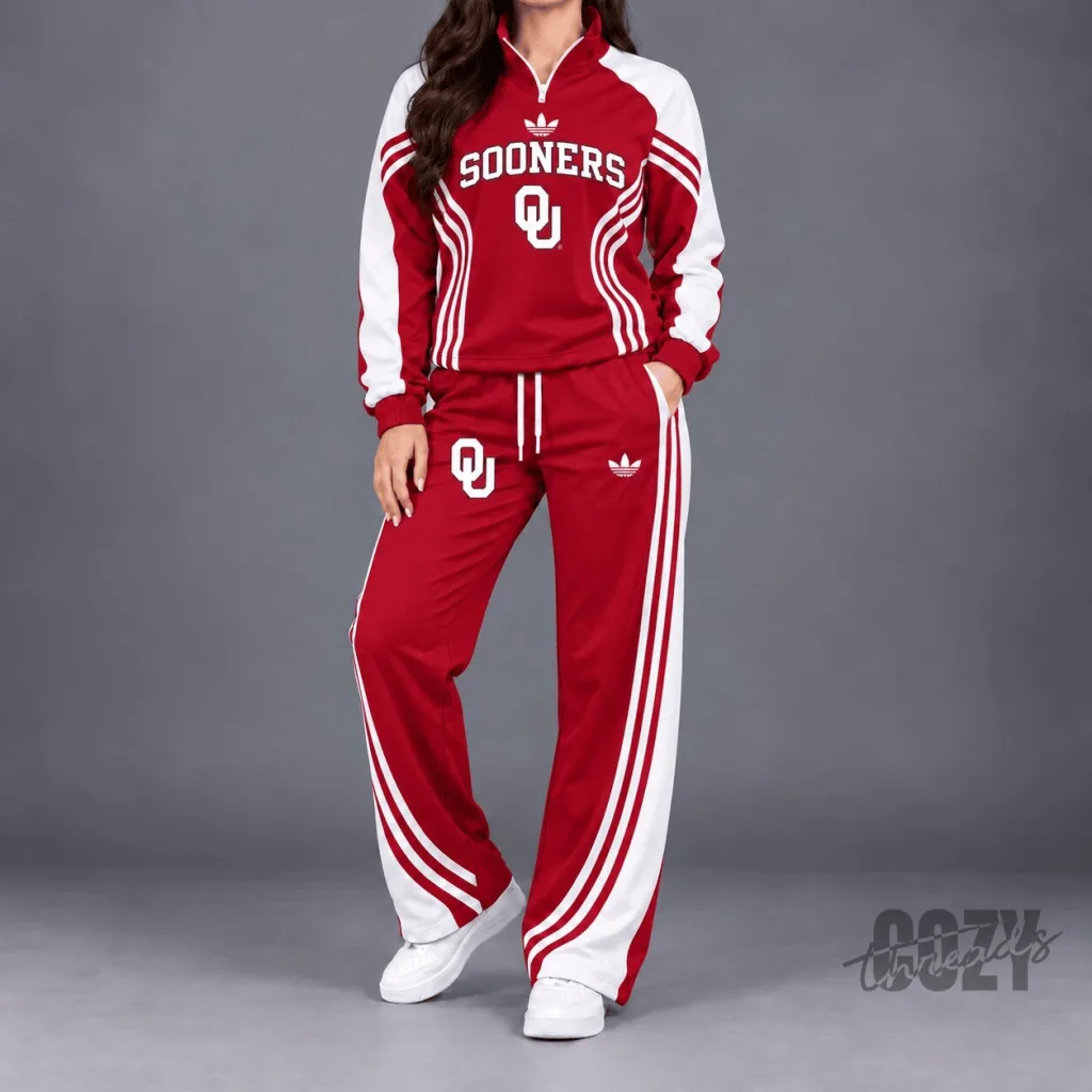 Oklahoma Sooners Women's Red and White Track Jacket Oklahoma Sooners Women's Red and White Track Jacket