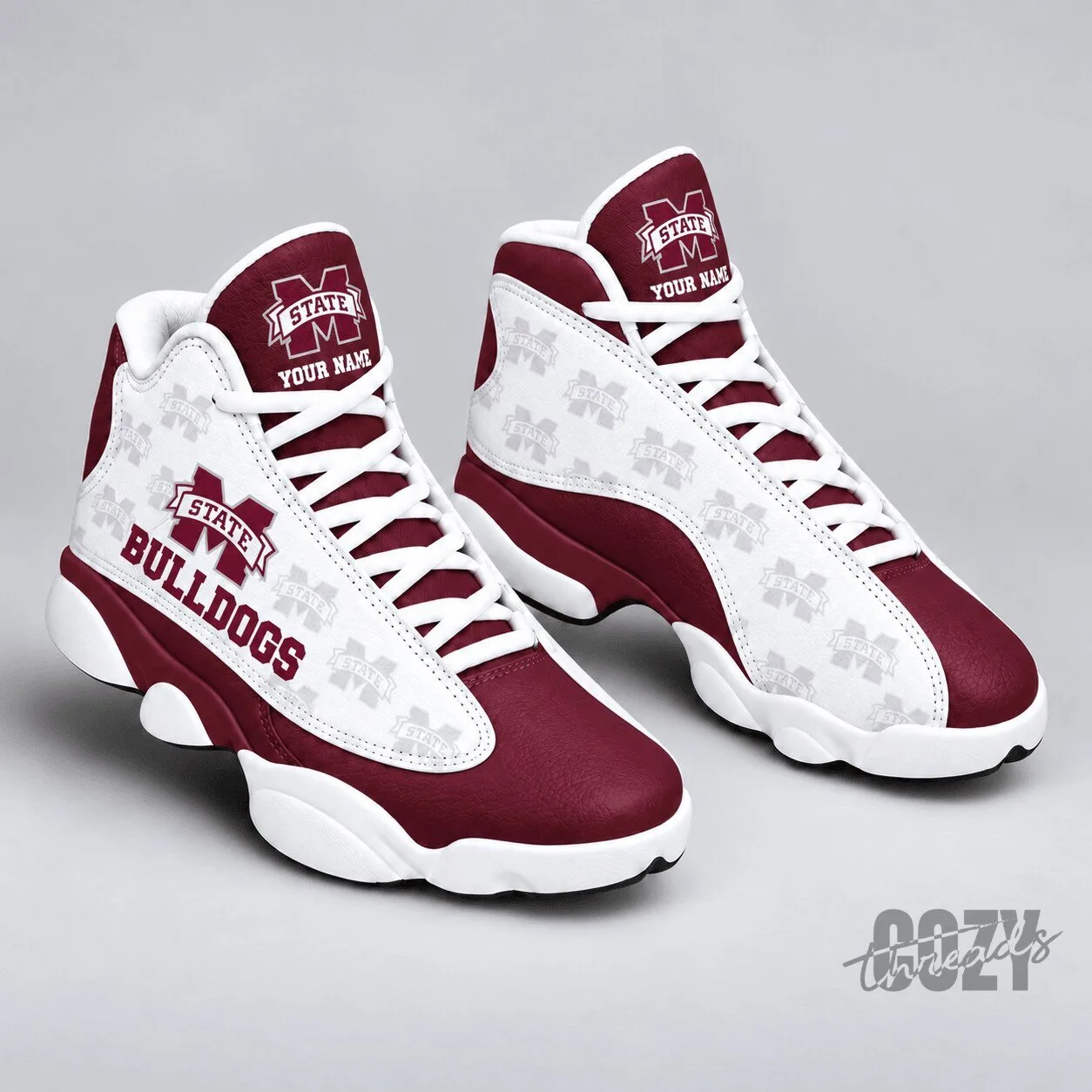 Mississippi State Bulldogs Personalized Maroon and White Basketball Shoes