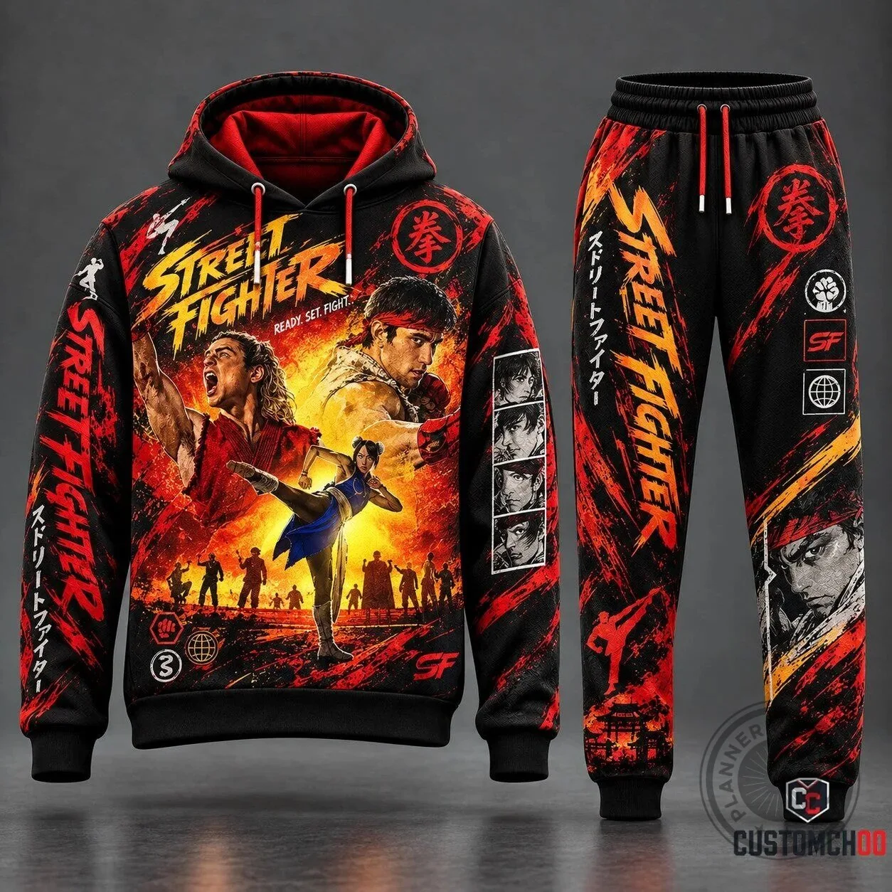 Street Fighter Video Game Characters Black and Red Pullover Hoodie 5 Street Fighter Video Game Characters Black and Red Pullover Hoodie