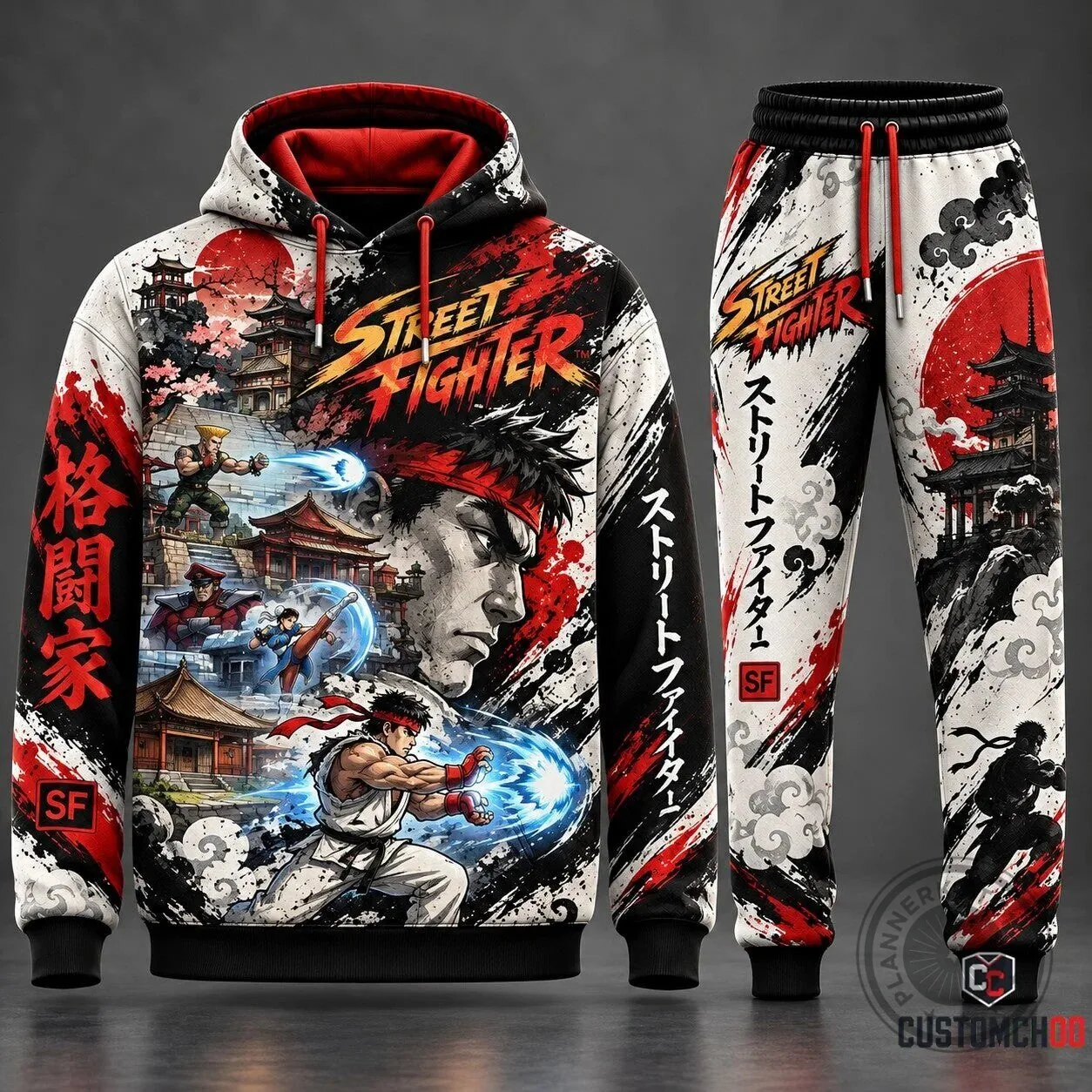 Street Fighter Video Game Characters Black and Red Pullover Hoodie 7 Street Fighter Video Game Characters Black and Red Pullover Hoodie